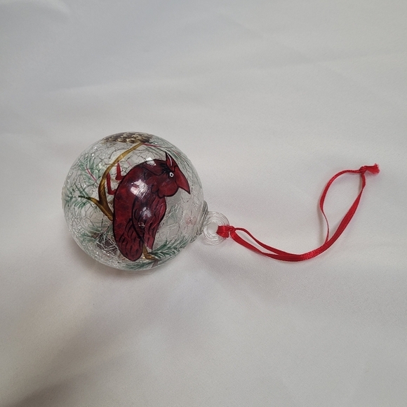VTG Celebrations Cardinal Xmas Crackled Glass Ball Ornament - Picture 9 of 13
